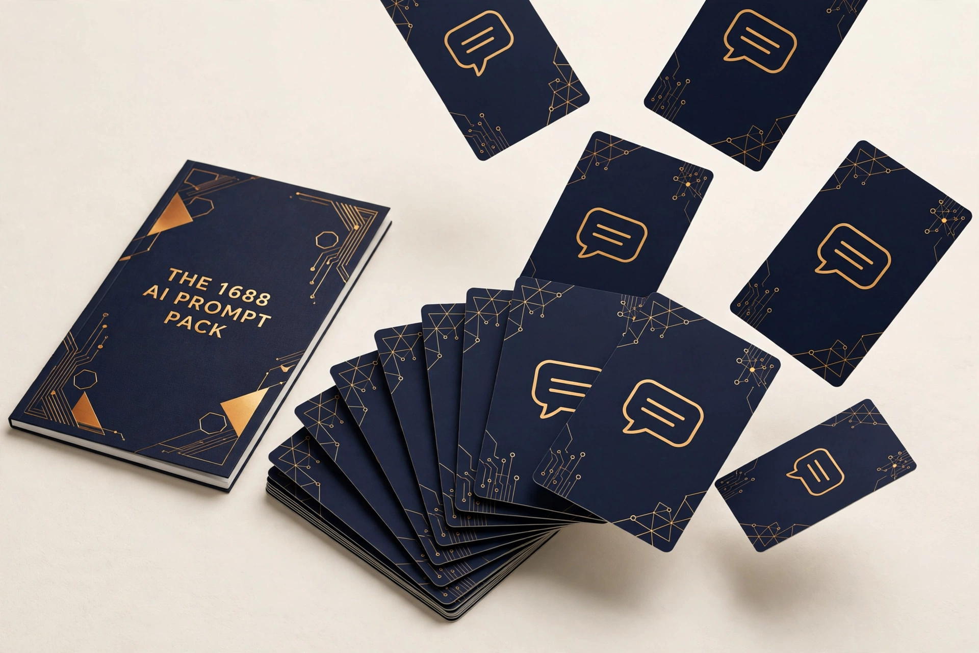 The 1688 AI Prompt Pack — 3D book and prompt cards